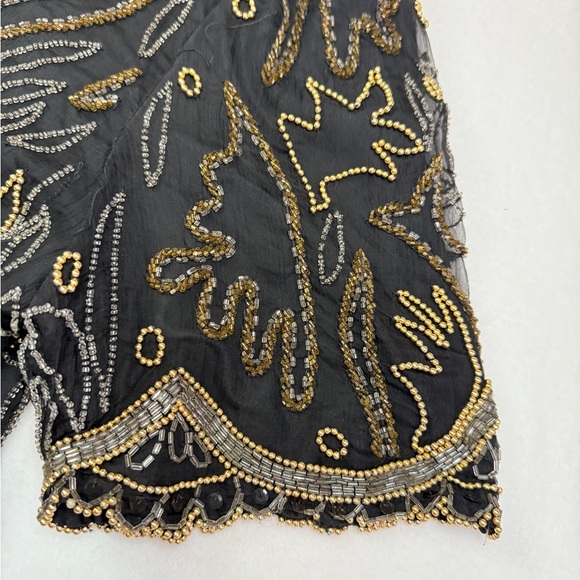 Laurence Kazar 2XL Vintage Black and Silver Silk Beaded Blouse - Picture 4 of 6